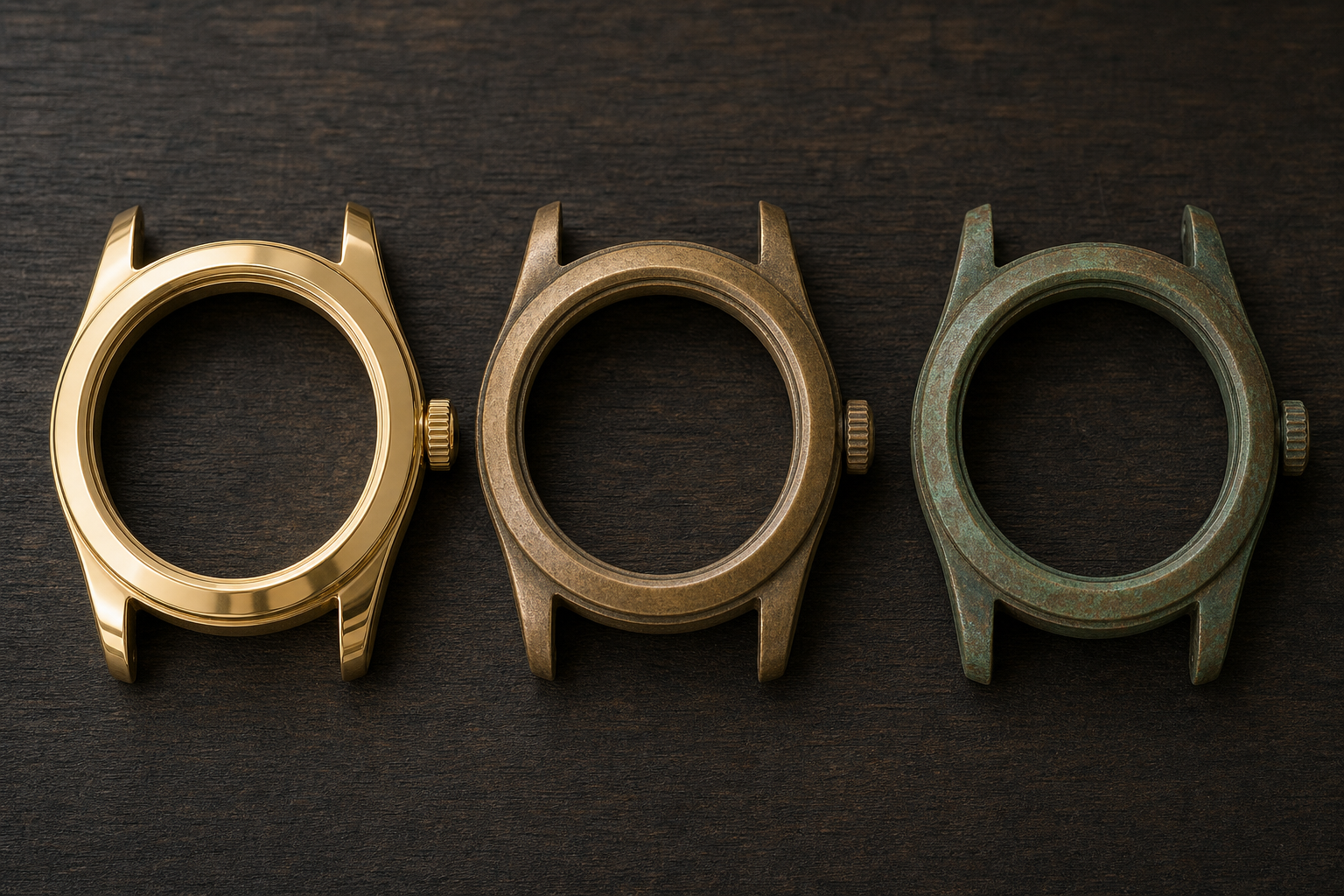 Bronze watch patina progression from new to 12 months
