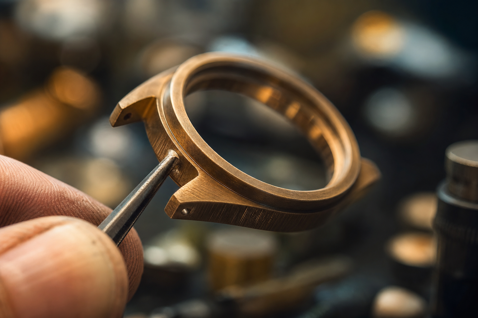 Bronze watch case hand-finishing craftsmanship